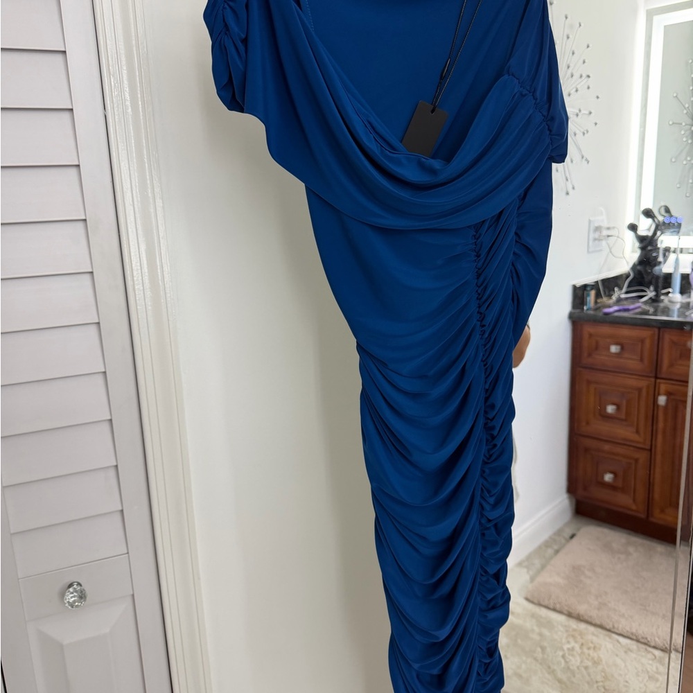 Elegant Blue Draped Women's Dress
